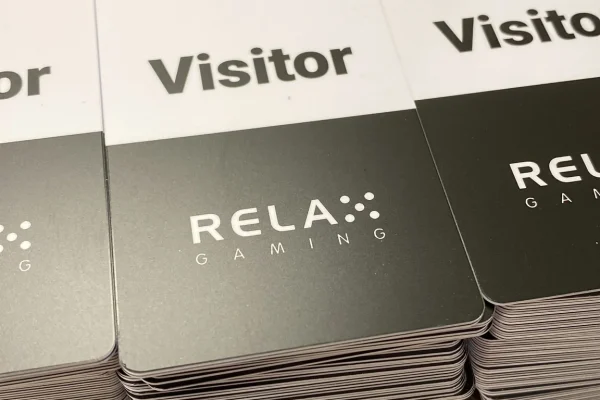 PVC Cards — visitor cards #622 Stack of visitor cards with company logo for plastic card printing.