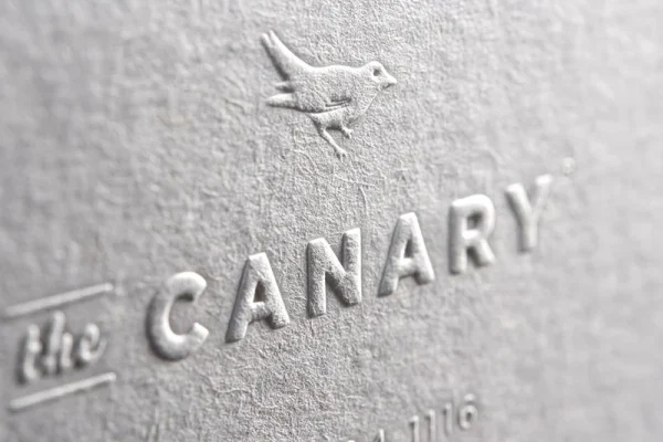 Embossed business card with bird logo and contact details.