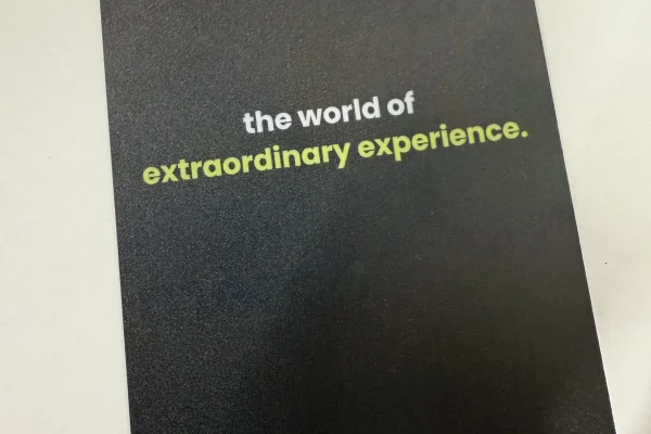 PVC Cards — plastic card #1180 Black plastic card with text 'the world of extraordinary experience.'