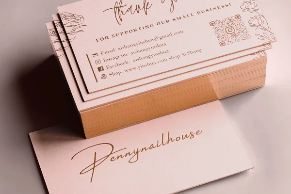 Luxury business cards with embossed foil detailing and thank you message.